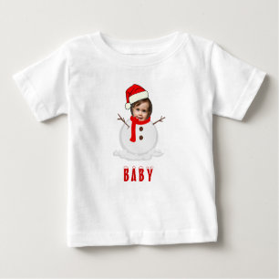 Funny Photo Face Snowman Christmas Baby T-Shirt