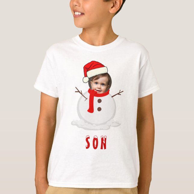 Funny Photo Face Snowman Christmas T-Shirt (Front)