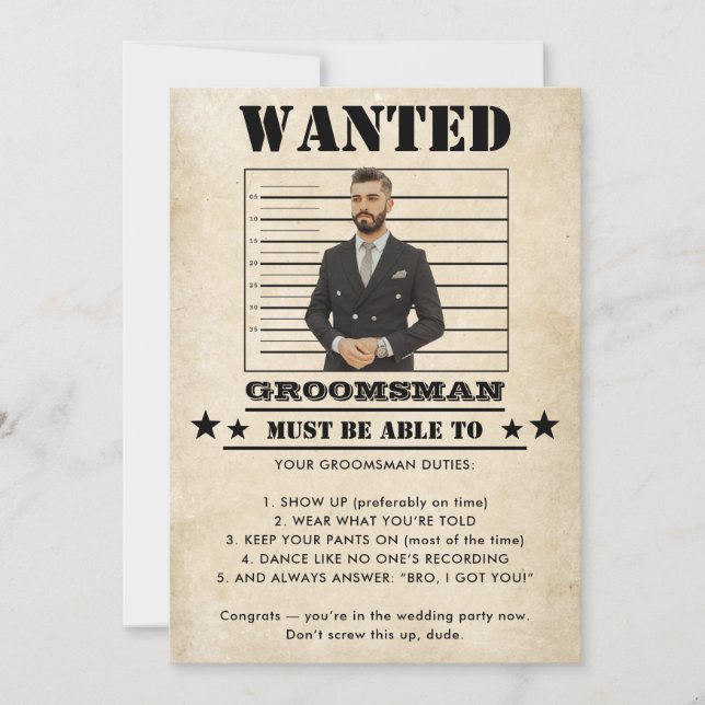Funny Photo Groomsman  Invitation (Front)