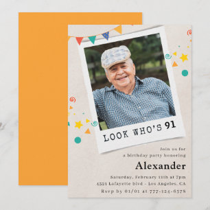 Funny Photo Men 91st birthday invitations 