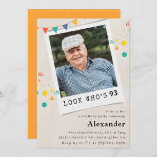 Funny Photo Men 93rd birthday invitations