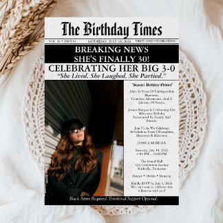 Funny Photo Newspaper 30th Birthday Invitation