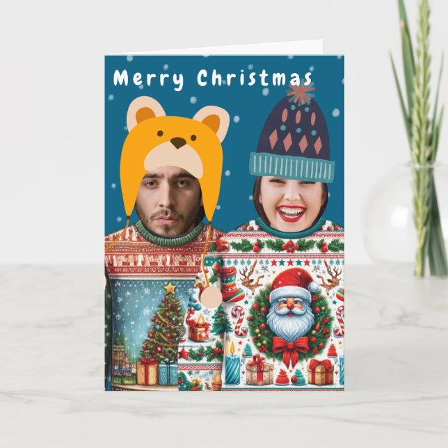 Funny Photo Personalised Christmas Jumper Holiday  Card (Front)