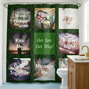 Funny Photo Personalised Gifts for Husband Green Shower Curtain