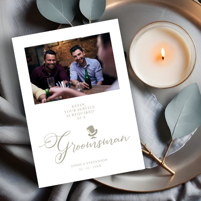 Funny Photo Proposal Grey Wedding Groomsman (Groomsman Funny Wedding Minimalist Photo Proposal Card. )