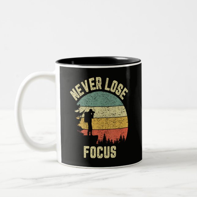 Funny Photographer Camera Never Lose Focus Two-Tone Coffee Mug (Left)