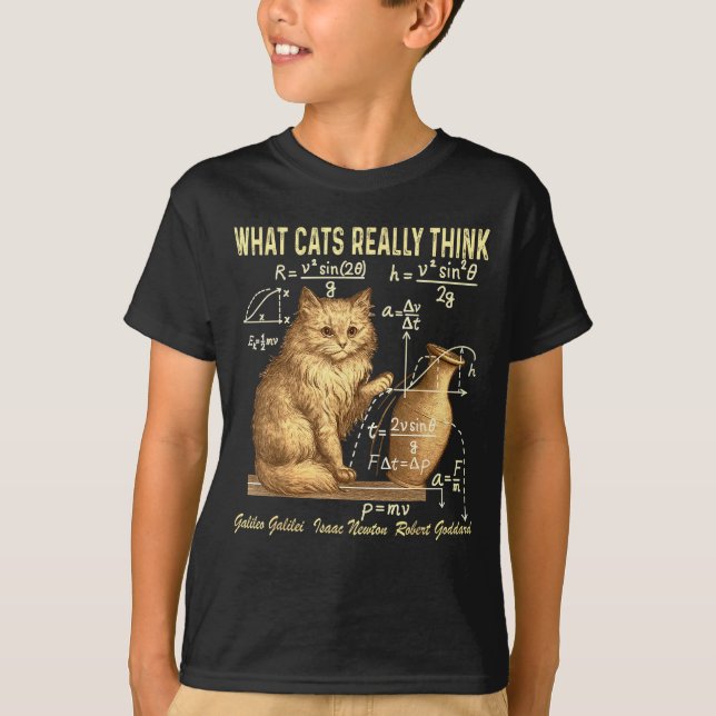 Funny Physics Science Humor What Cats Really Think T-Shirt (Front)