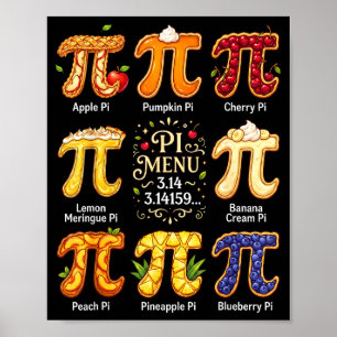 Funny Pi Day 3.14 Pi Menu Fruit Math Lover Teacher Poster