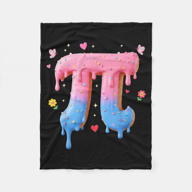 Funny Pi Day Ice Cream Drip 3.14 Math Pun Teachers Fleece Blanket (Front)
