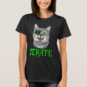 Funny Pi Day Math Science Cat Pirate Colour T-Shirt