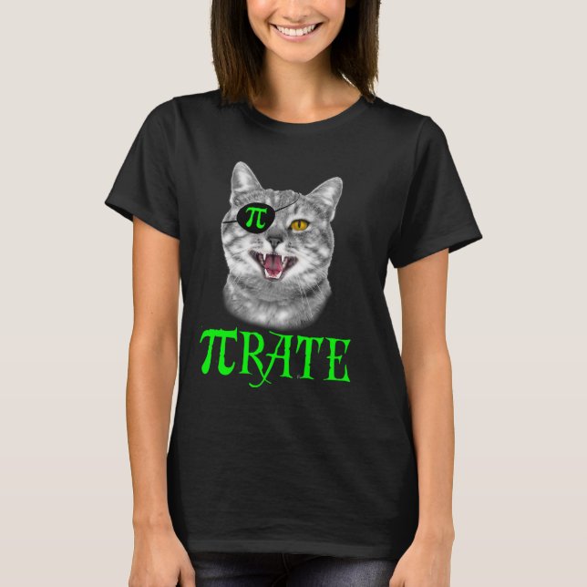 Funny Pi Day Math Science Cat Pirate Colour  T-Shirt (Front)