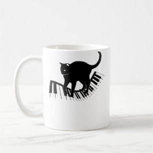 Funny Piano Keys Gift Men Women Cute Cat On Piano  Coffee Mug
