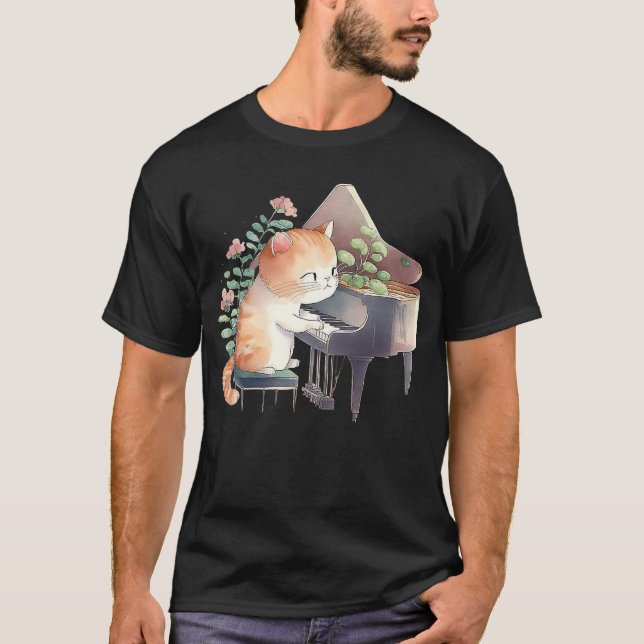 Funny Piano Music Cat Men Women Kids Cat Piano Lov T-Shirt (Front)