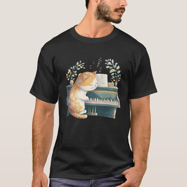 Funny Piano Music Cat Men Women Kids Cat Piano Lov T-Shirt (Front)