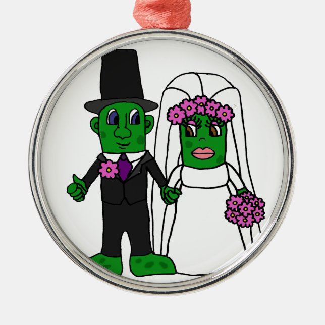 Funny Pickle Bride and Groom Wedding Art Metal Tree Decoration (Front)