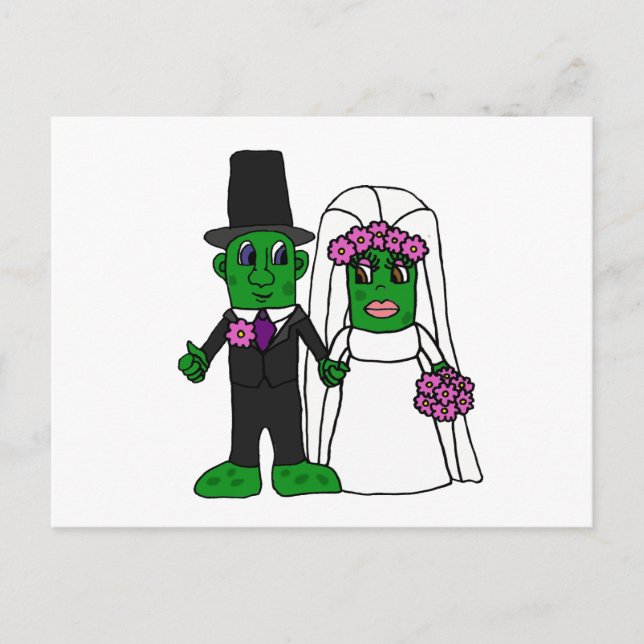 Funny Pickle Bride and Groom Wedding Art Postcard (Front)