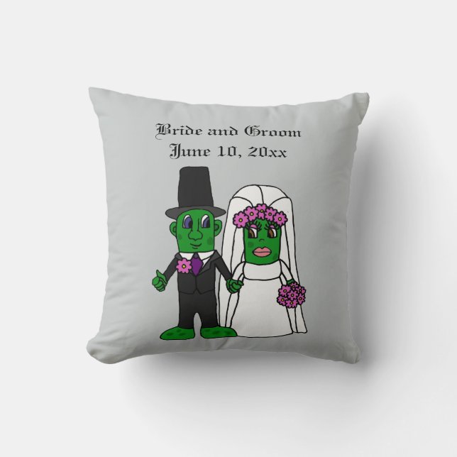 Funny Pickle Bride and Groom Wedding Cartoon Cushion (Front)