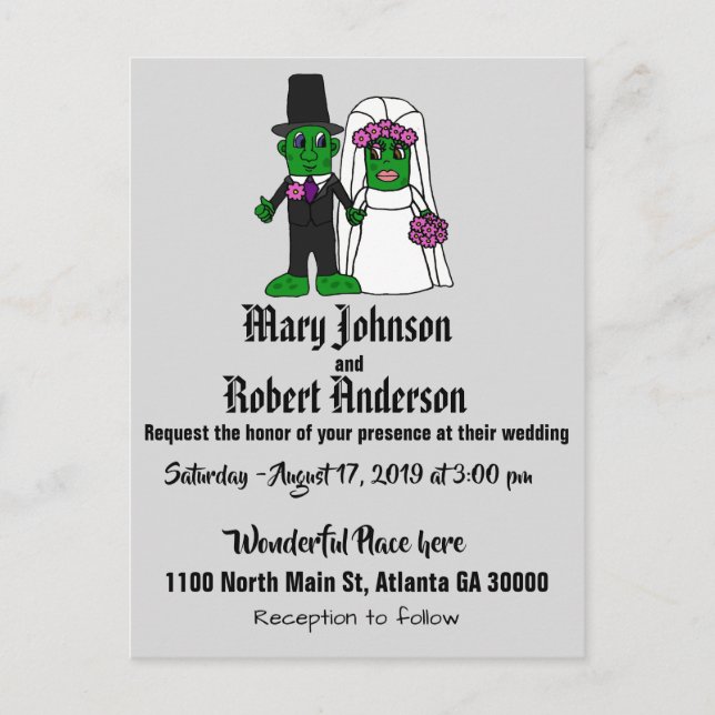 Funny Pickle Bride and Groom Wedding Invitation Postcard (Front)