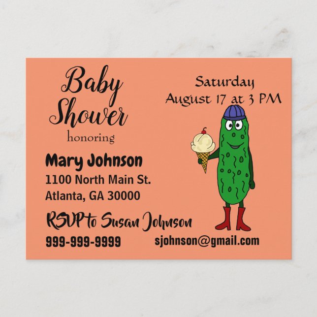 Funny Pickle eating Ice Cream Baby Shower Invitation Postcard (Front)