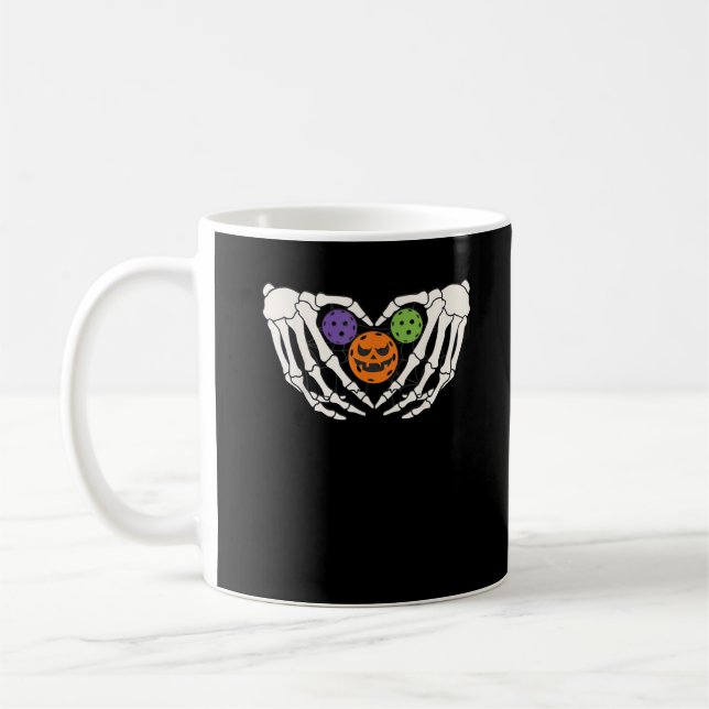 Funny Pickle Halloween Skeleton Hands Heart Pumpki Coffee Mug (Left)