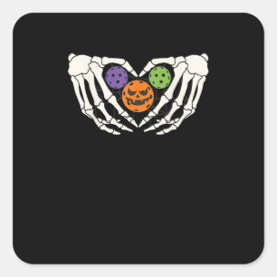 Funny Pickle Halloween Skeleton Hands Heart Pumpki Square Sticker