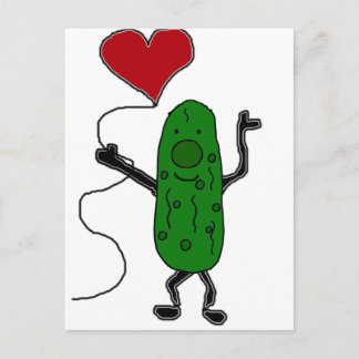 Funny Pickle is Holding Red Heart Balloon Postcard
