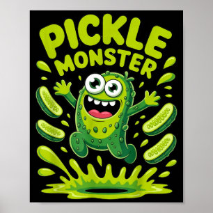 Funny pickle monster cartoon design poster