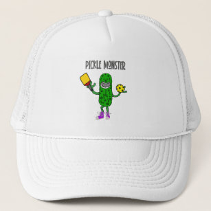 Funny Pickle Monster Pickleball Cartoon Trucker Hat