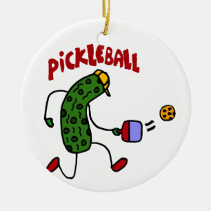 Funny Pickle Playing Pickleball Action Design Ceramic Tree Decoration
