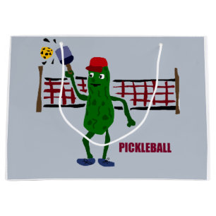 Funny Pickle Playing Pickleball Art Design Large Gift Bag