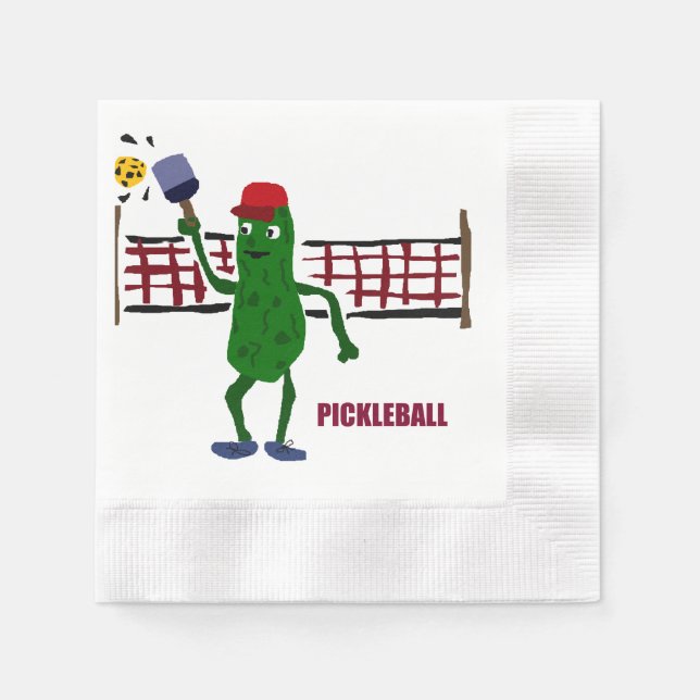 Funny Pickle Playing Pickleball Art Design Napkin (Front)