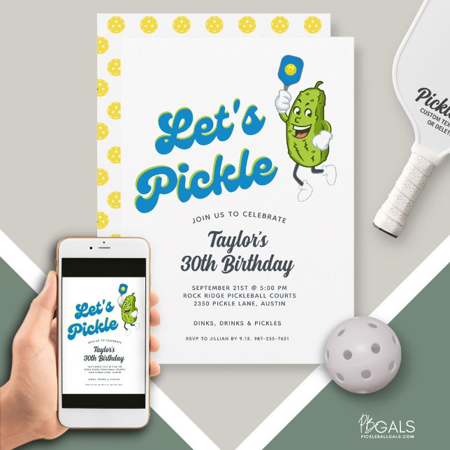 Funny Pickle Playing Pickleball Birthday Party Invitation (Creator Uploaded)