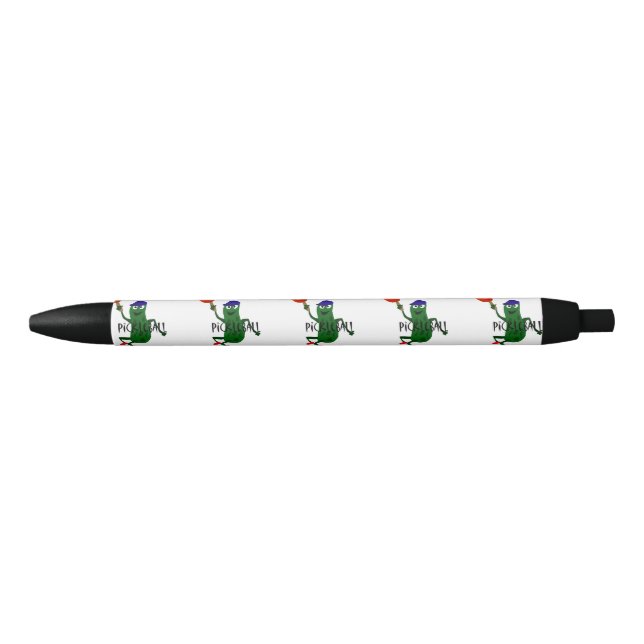 Funny Pickle Playing Pickleball Black Ink Pen (Front)
