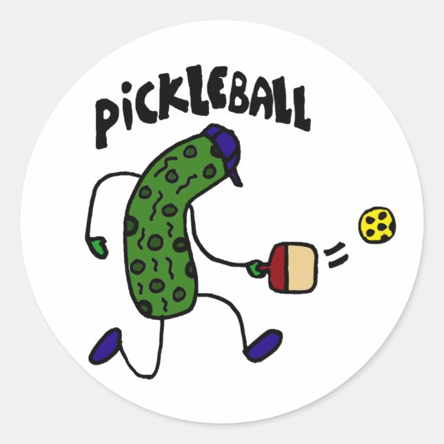 Funny Pickle Playing Pickleball Classic Round Sticker (Front)