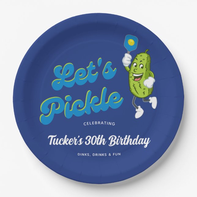 Funny Pickle Playing Pickleball Custom Text Paper Plate (Front)