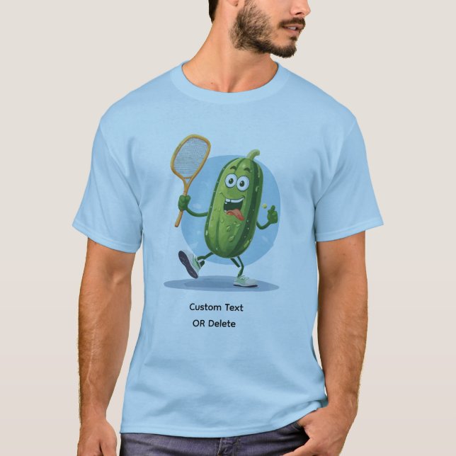 Funny Pickle Playing Pickleball Custom Text T-Shirt (Front)