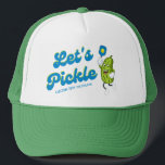 Funny Pickle Playing Pickleball Custom Text Trucker Hat<br><div class="desc">A super fun pickleball hat featuring a funny cartoon pickle holding a Pickleball Paddle and a cool font that reads "Let's Pickle" Add your custom text - player name, team name, club name, etc. Great for a pickleball tournament, birthday party, pickleball club party or everyday fun. Pickleball - the best...</div>
