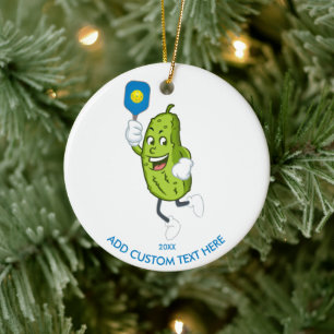 Funny PIckle Playing Pickleball Custom Year Text Ceramic Tree Decoration
