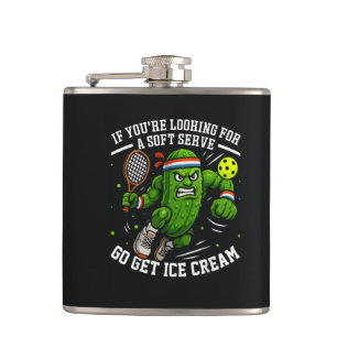 Funny Pickle Playing Pickleball Hip Flask
