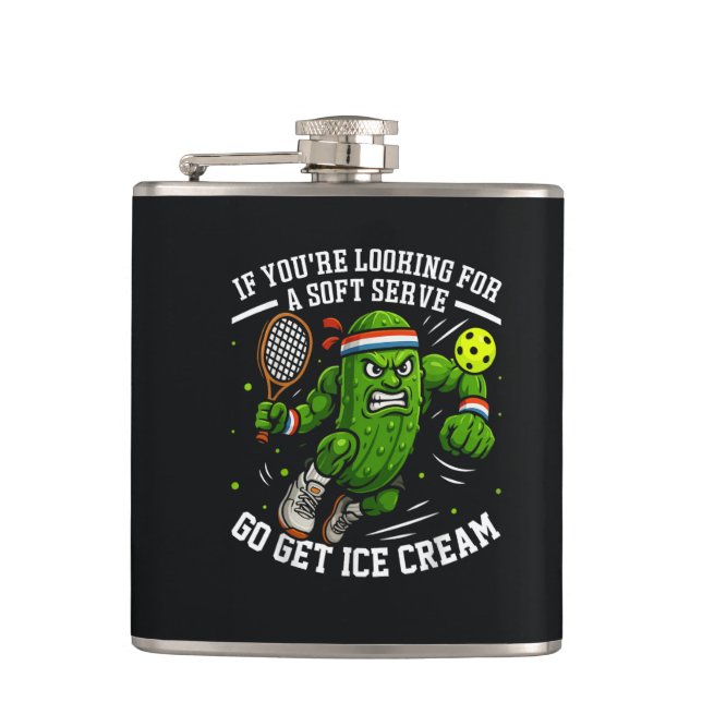 Funny Pickle Playing Pickleball Hip Flask (Front)