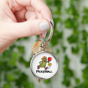 Funny Pickle Playing Pickleball Key Ring