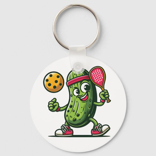 Funny pickle playing pickleball  key ring (Front)