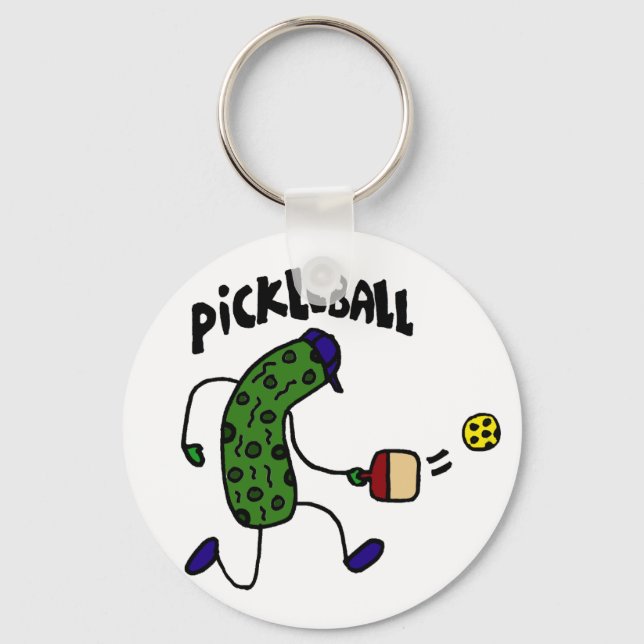 Funny Pickle Playing Pickleball Key Ring (Front)