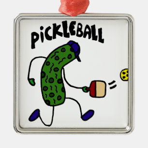 Funny Pickle Playing Pickleball Metal Tree Decoration