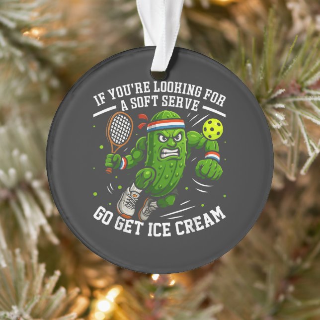Funny Pickle Playing Pickleball Ornament (Tree)
