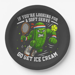 Funny Pickle Playing Pickleball Paper Plate