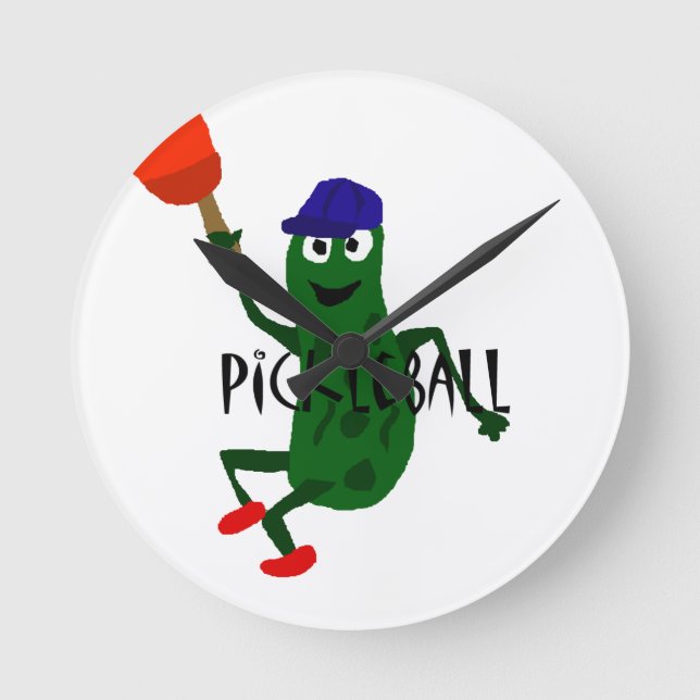 Funny Pickle Playing Pickleball Round Clock (Front)
