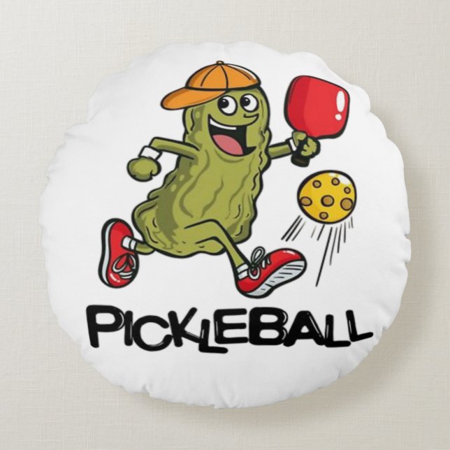 Funny Pickle Playing Pickleball  Round Cushion (Front)