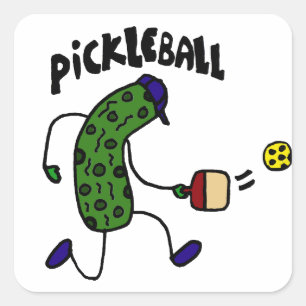 Funny Pickle Playing Pickleball Square Sticker