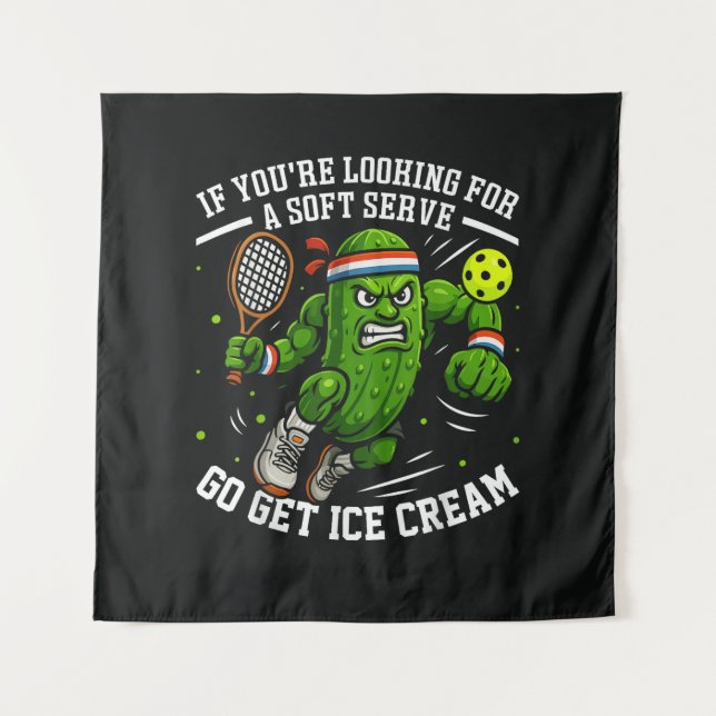Funny Pickle Playing Pickleball Tapestry (Front)